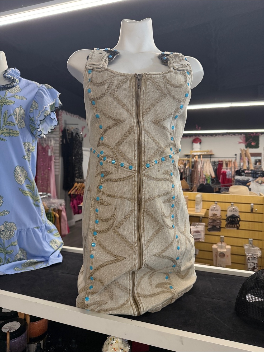 Embellished Cream Mini Dress with Sculpted Seams - Picture 3 of 3